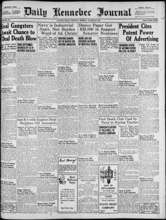 The front page of Daily Kennebec journal, Augusta, Me., October 28, 1926