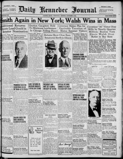 The front page of Daily Kennebec journal, Augusta, Me., November 3, 1926