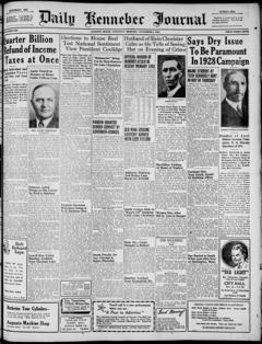 The front page of Daily Kennebec journal, Augusta, Me., November 6, 1926