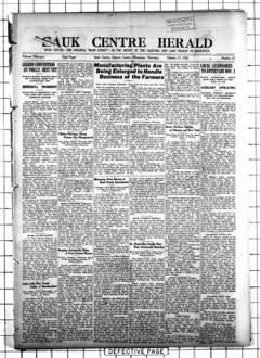The front page of The Sauk Centre herald, Sauk Centre, Stearns County, Minn., October 21, 1926