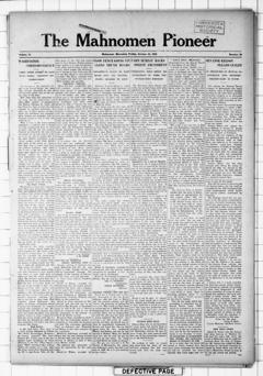 The front page of The Mahnomen pioneer, Mahnomen, Minn., October 22, 1926