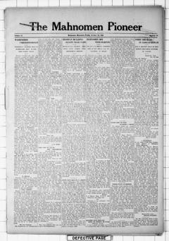 The front page of The Mahnomen pioneer, Mahnomen, Minn., October 29, 1926