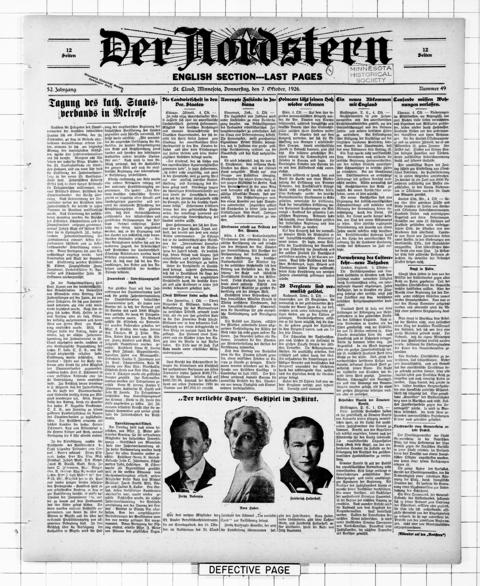 The front page of Der Nordstern, St. Cloud, Minn., October 7, 1926