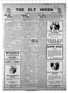 The front page of The Ely miner, Ely, Minn., October 15, 1926