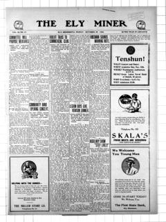 The front page of The Ely miner, Ely, Minn., October 29, 1926