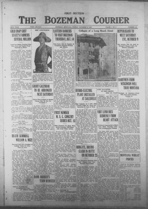 The front page of The Bozeman courier, Bozeman, Mont., October 8, 1926