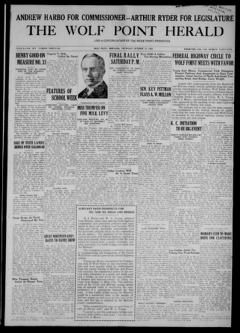 The front page of The Wolf Point herald, Wolf Point, Mont., October 21, 1926