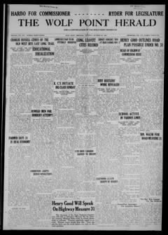 The front page of The Wolf Point herald, Wolf Point, Mont., October 28, 1926