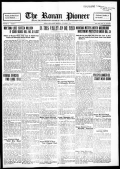 The front page of The Ronan pioneer, Ronan, Mont., October 22, 1926