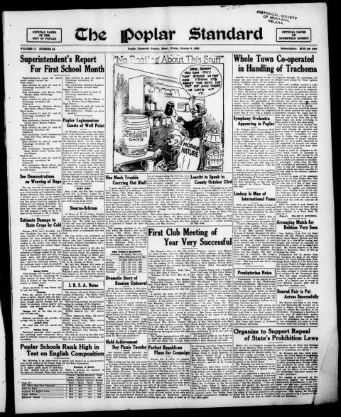 The front page of The Poplar standard, Poplar, Mont., October 8, 1926