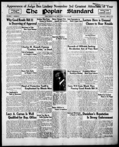 The front page of The Poplar standard, Poplar, Mont., October 29, 1926