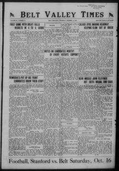 The front page of Belt Valley times, Armington, Mont., October 14, 1926