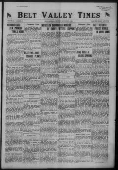 The front page of Belt Valley times, Armington, Mont., October 21, 1926