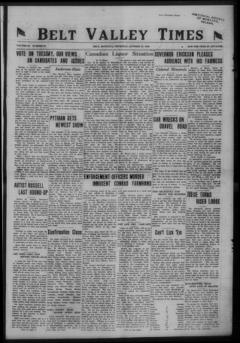 The front page of Belt Valley times, Armington, Mont., October 28, 1926