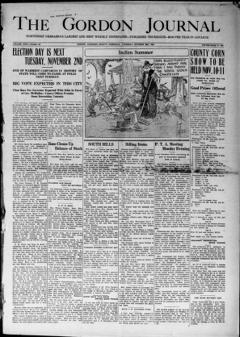 The front page of The Gordon journal, Gordon, Sheridan County, Neb., October 28, 1926