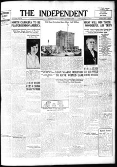 The front page of The independent, Elizabeth City, N.C., October 15, 1926