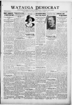 The front page of Watauga Democrat, Boone, Watauga County, N.C., October 14, 1926