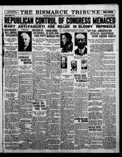 The front page of The Bismarck tribune, Bismarck, N.D., November 3, 1926