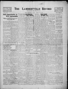 The front page of The Lambertville record, Lambertville, N.J., October 21, 1926