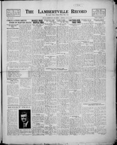 The front page of The Lambertville record, Lambertville, N.J., October 28, 1926