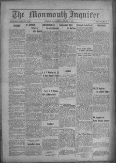 The front page of The Monmouth inquirer, Freehold, N.J., October 21, 1926