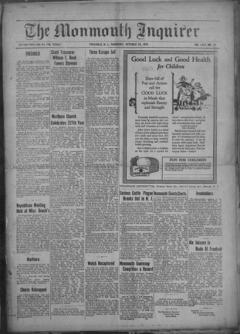 The front page of The Monmouth inquirer, Freehold, N.J., October 28, 1926