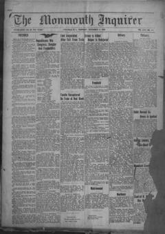 The front page of The Monmouth inquirer, Freehold, N.J., November 4, 1926