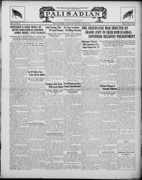 The front page of Palisadian, Cliffside Park, N.J., October 15, 1926