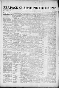 The front page of Peapack-Gladstone exponent, Borough of Peapack and Gladstone, N.J., October 14, 1926