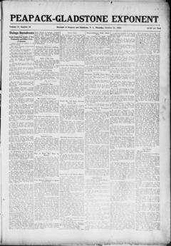 The front page of Peapack-Gladstone exponent, Borough of Peapack and Gladstone, N.J., October 21, 1926
