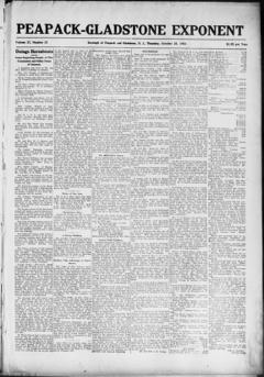 The front page of Peapack-Gladstone exponent, Borough of Peapack and Gladstone, N.J., October 28, 1926