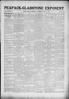 The front page of Peapack-Gladstone exponent, Borough of Peapack and Gladstone, N.J., November 4, 1926
