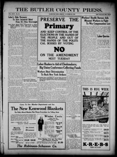The front page of The Butler County press, Hamilton, Ohio, October 29, 1926