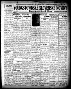 The front page of Youngstownské Slovenské noviny = Youngstown Slovak news, Youngstown, Ohio, October 22, 1926
