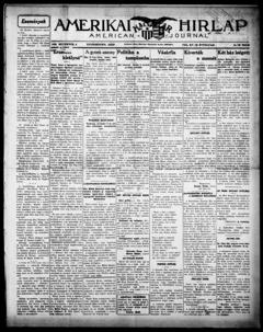 The front page of Amerikai Magyar hirlap = American Magyar journal, Youngstown, Ohio, November 4, 1926