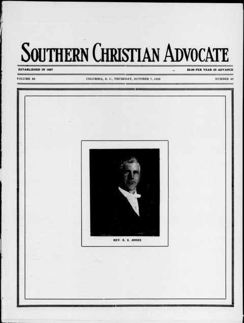 The front page of Southern Christian advocate, Charleston, S.C., October 7, 1926