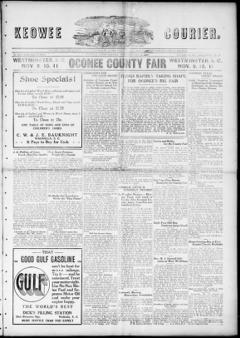The front page of Keowee courier, Pickens Court House, S.C., October 20, 1926