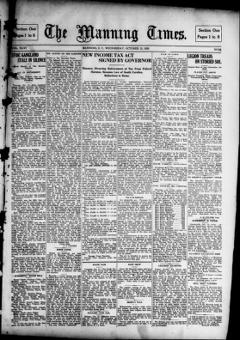 The front page of The Manning times, Manning, Clarendon County, S.C., October 13, 1926