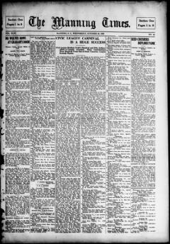 The front page of The Manning times, Manning, Clarendon County, S.C., October 20, 1926