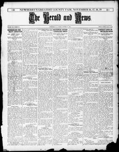 The front page of The herald and news, Newberry S.C., October 15, 1926