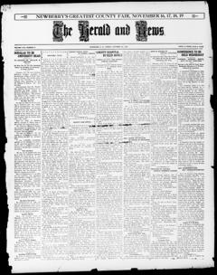 The front page of The herald and news, Newberry S.C., October 22, 1926
