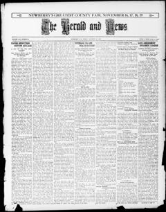 The front page of The herald and news, Newberry S.C., October 29, 1926