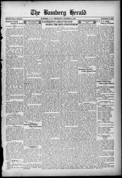 The front page of The Bamberg herald, Bamberg, S.C., October 14, 1926