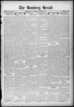 The front page of The Bamberg herald, Bamberg, S.C., October 21, 1926