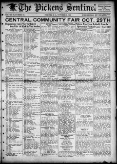 The front page of The Pickens sentinel, Pickens, S.C., October 21, 1926