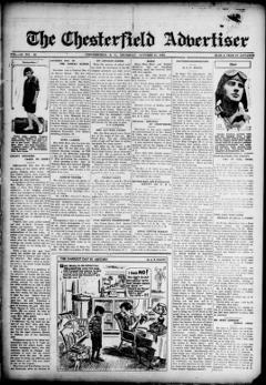 The front page of The Chesterfield advertiser, Chesterfield C.H., S.C., October 21, 1926