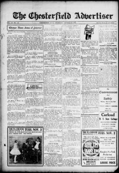 The front page of The Chesterfield advertiser, Chesterfield C.H., S.C., October 28, 1926
