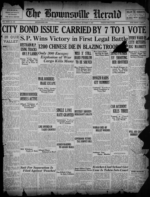 The front page of Brownsville herald, Brownsville, Tex., October 17, 1926