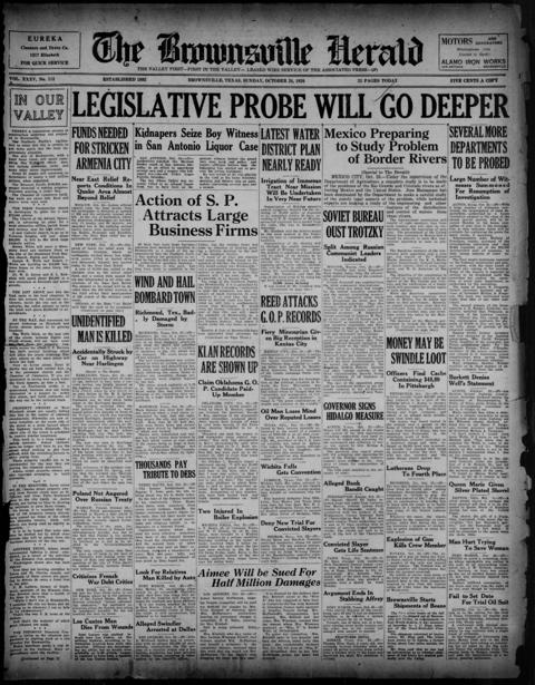 The front page of Brownsville herald, Brownsville, Tex., October 24, 1926
