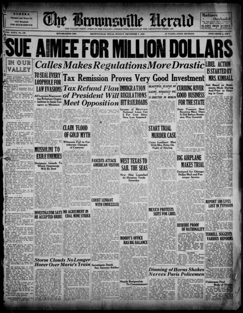 The front page of Brownsville herald, Brownsville, Tex., November 7, 1926